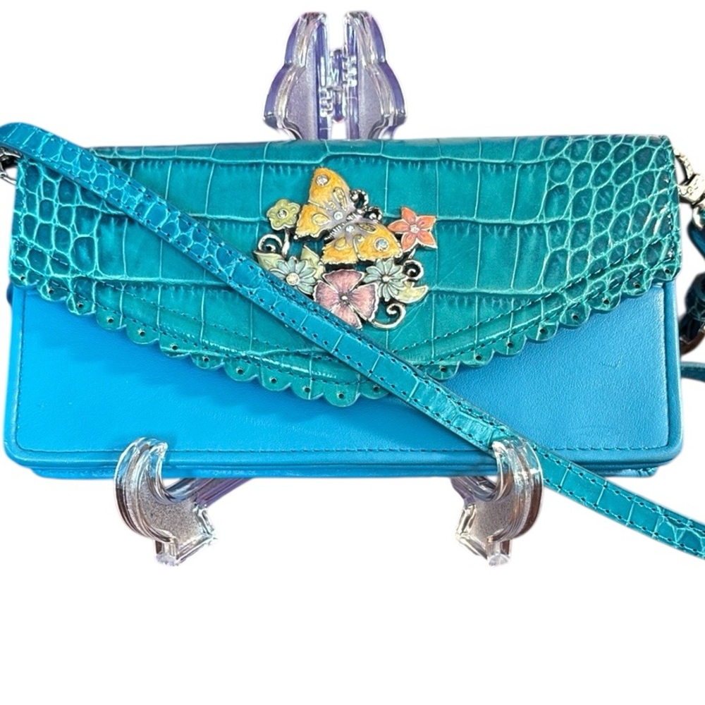 Brighton Turquoise Crossbody Bag with Floral Accent